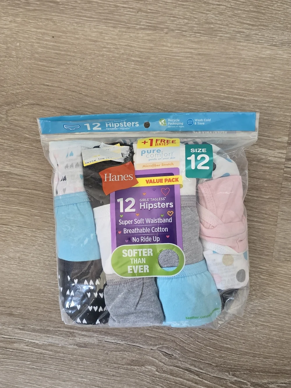 Hanes Girls Hipsters Pack with Light Blue, Gray, Pink, White, Black